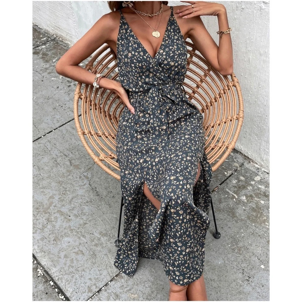 Bohemian  Floral Split Hem Cami Maxi Dress - Picture 2 of 4
